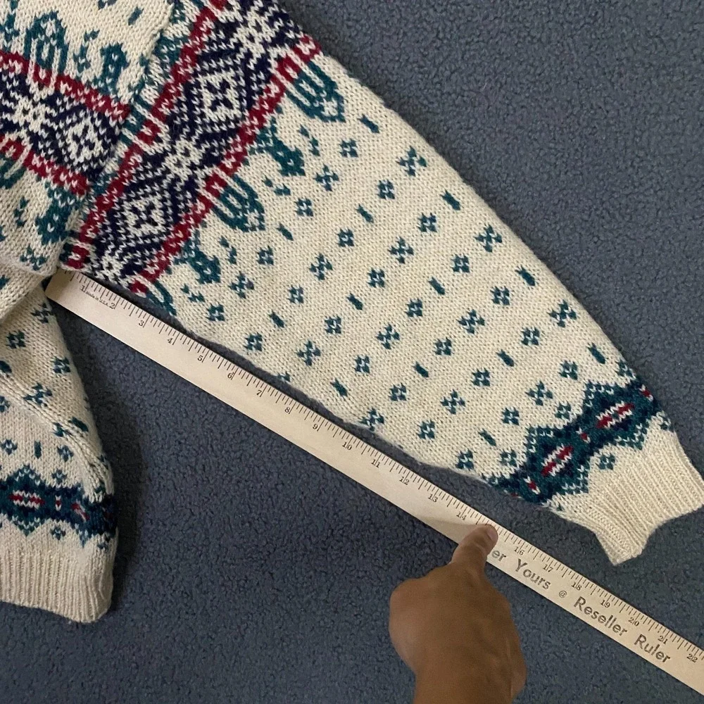 Vintage LL Bean Sweater Womens Large Fair Isle Nordic Cardigan Wool USA Made - Picture 11 of 12